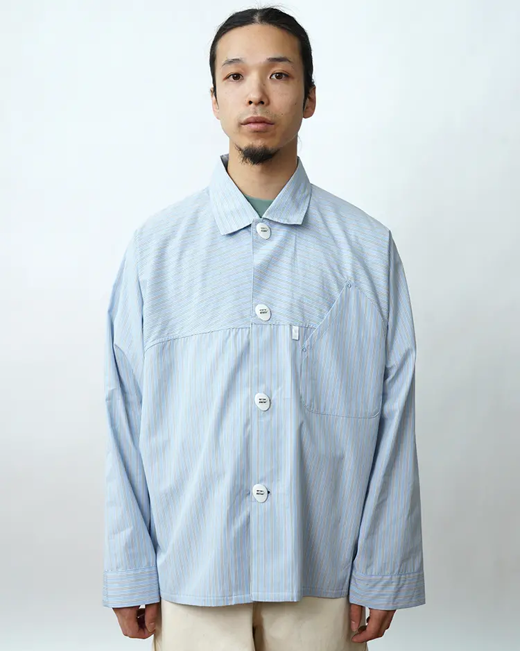Goldwin 0 / Retroreflective Striped Shirt /  CHILL SAXE (HX)