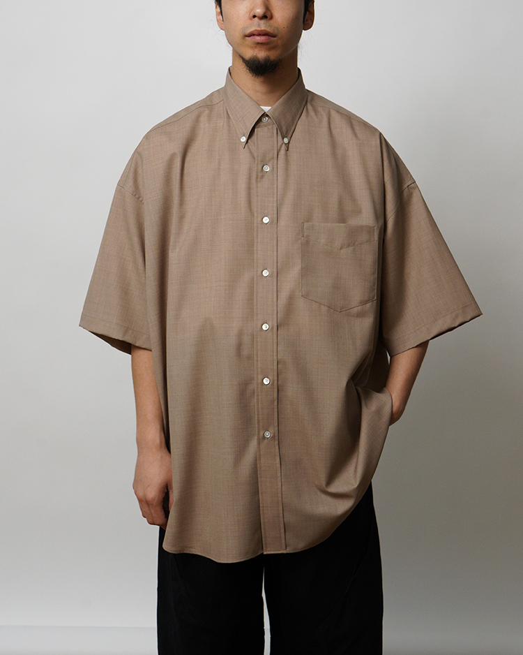 Graphpaper (MEN) / Fine Wool Heather Oversized S/S B.D Shirt / TAUPE