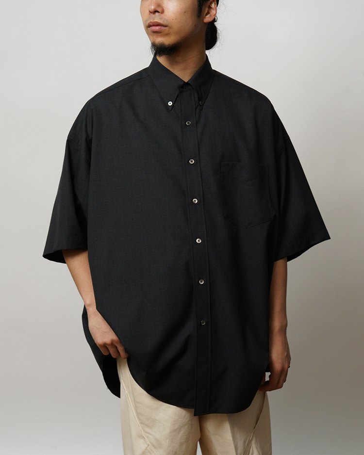 Graphpaper (MEN) / Fine Wool Heather Oversized S/S B.D Shirt / CHARCOAL