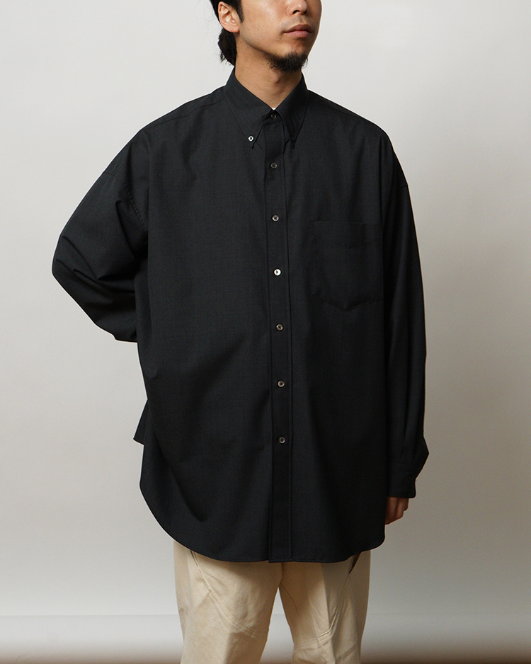 Graphpaper (MEN) / Fine Wool Heather Oversized L/S B.D Shirt / CHARCOAL