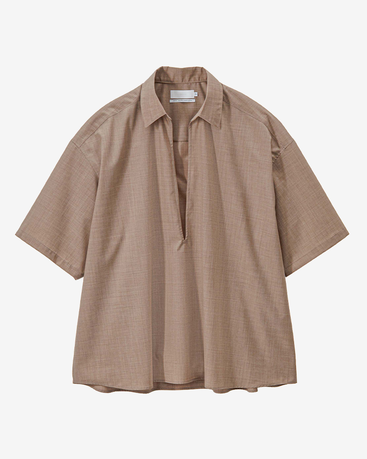 Graphpaper (MEN) / Fine Wool Heather S/S Skipper Shirt / TAUPE