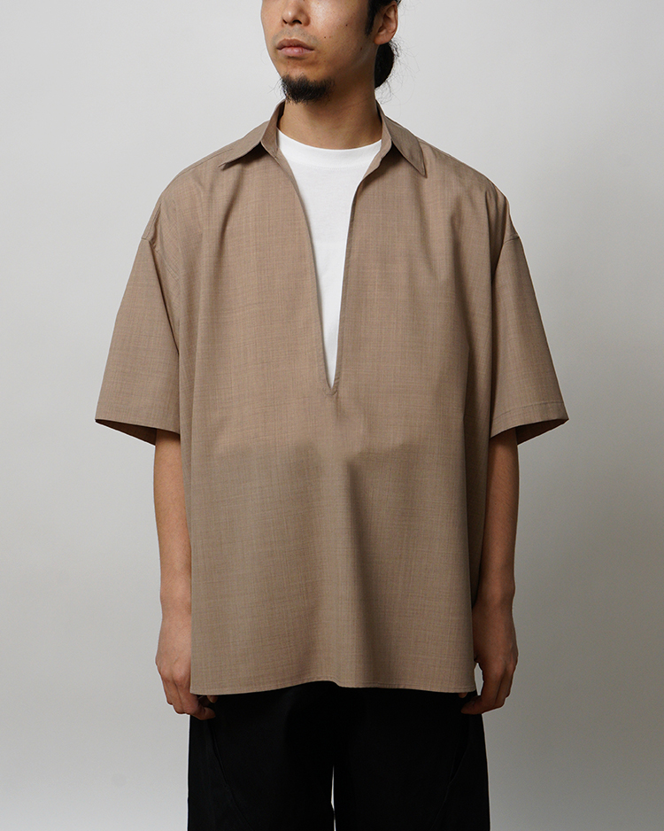 Graphpaper (MEN) / Fine Wool Heather S/S Skipper Shirt / TAUPE