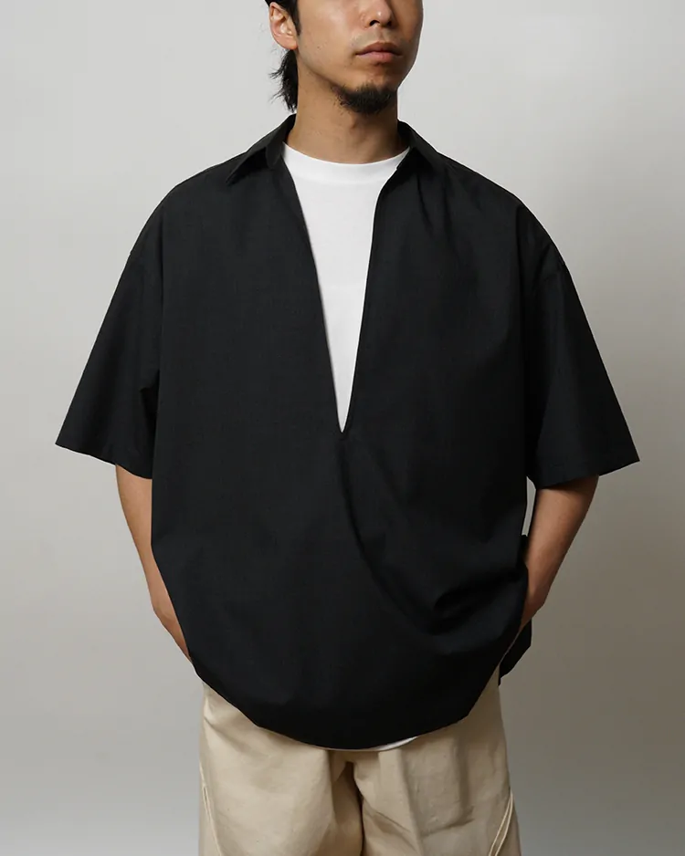 Graphpaper (MEN) / Fine Wool Heather S/S Skipper Shirt / CHARCOAL