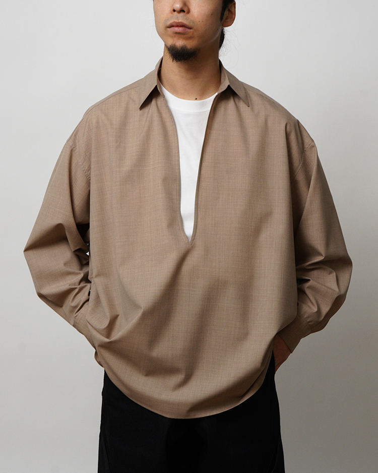 Graphpaper (MEN) / Fine Wool Heather L/S Skipper Shirt / TAUPE