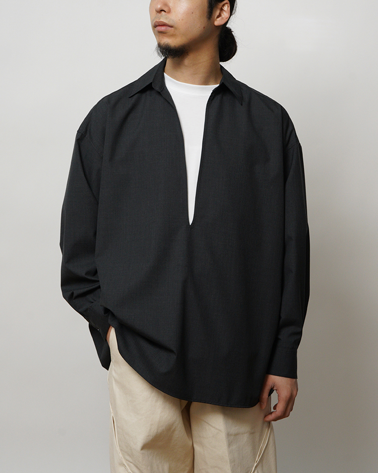 Graphpaper (MEN) / Fine Wool Heather L/S Skipper Shirt / CHARCOAL