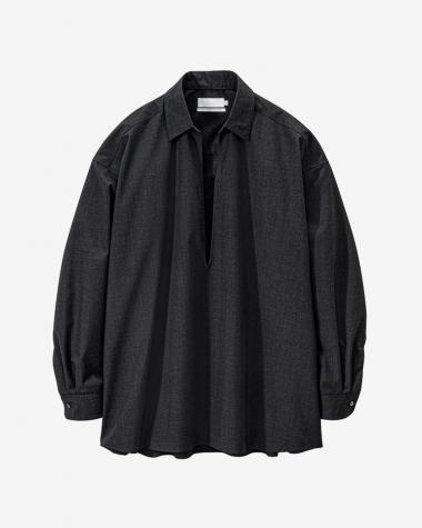  / Fine Wool Heather L/S Skipper Shirt / CHARCOAL