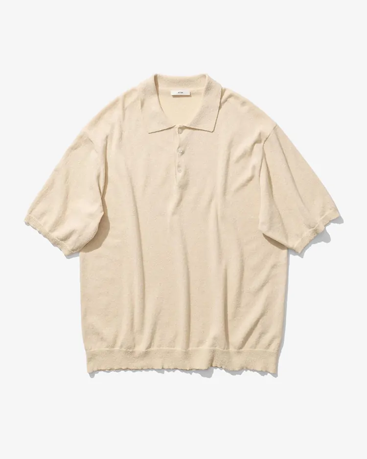 ATON (MEN) / COTTON WASHI BOUCLE HALF SLEEVE POLO SWEATER / YELLOW