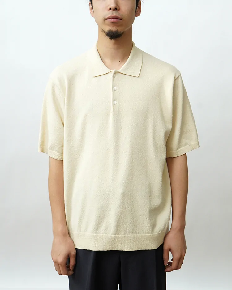 ATON (MEN) / COTTON WASHI BOUCLE HALF SLEEVE POLO SWEATER / YELLOW