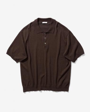 ATON (MEN) / COTTON WASHI BOUCLE HALF SLEEVE POLO SWEATER / BROWN