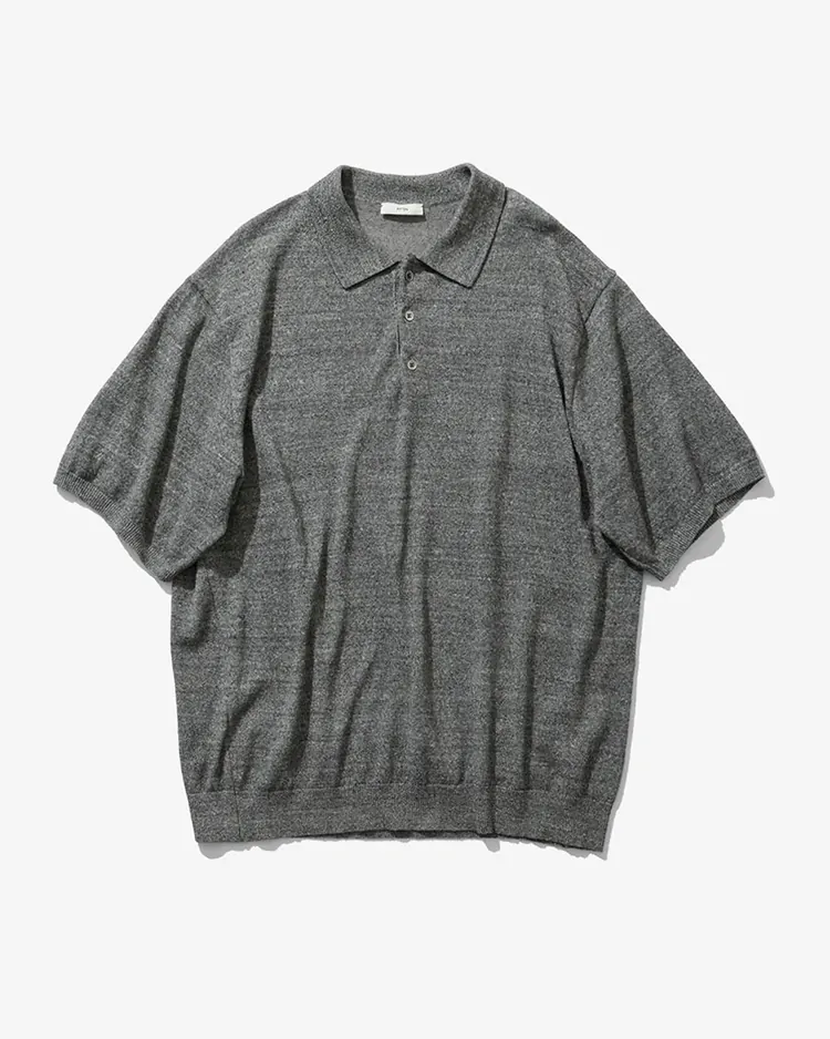 ATON (MEN) / COTTON WASHI BOUCLE HALF SLEEVE POLO SWEATER / TOP GRAY