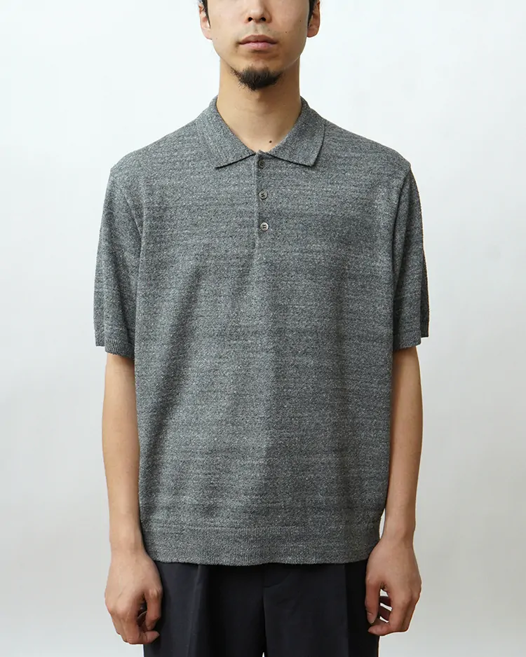 ATON (MEN) / COTTON WASHI BOUCLE HALF SLEEVE POLO SWEATER / TOP GRAY