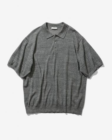  / COTTON WASHI BOUCLE HALF SLEEVE POLO SWEATER / TOP GRAY