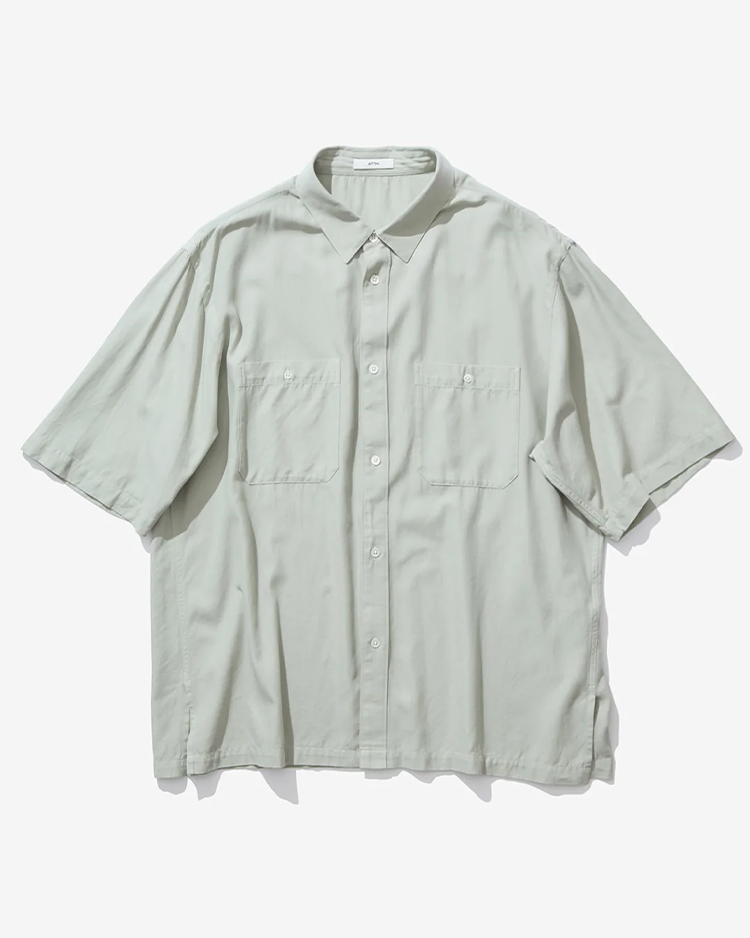 ATON (MEN) / COTTON SILK VIERA LOOSE FIT HALF SLEEVE SHIRT / GREEN
