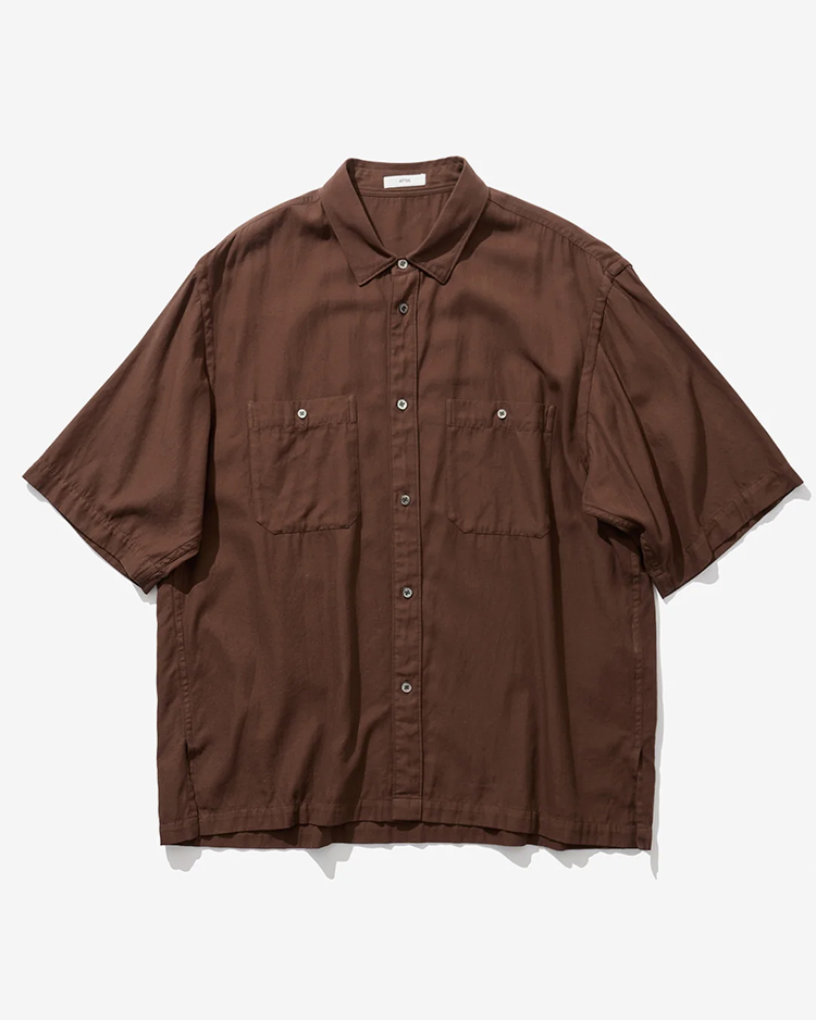 ATON (MEN) / COTTON SILK VIERA LOOSE FIT HALF SLEEVE SHIRT / CAMEL