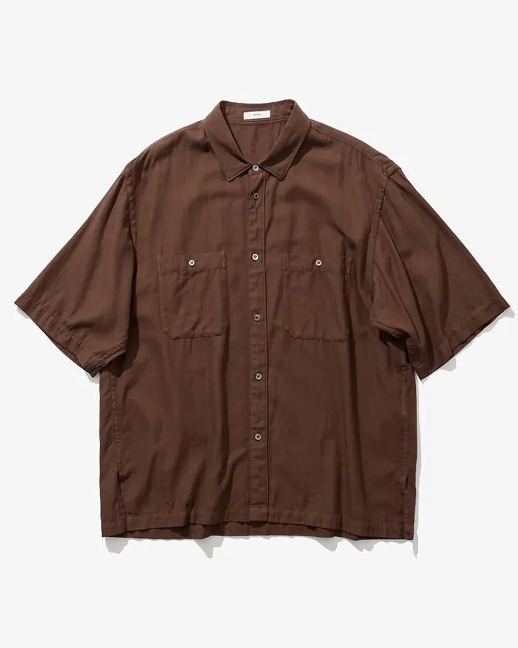 ATON (MEN) / COTTON SILK VIERA LOOSE FIT HALF SLEEVE SHIRT / CAMEL