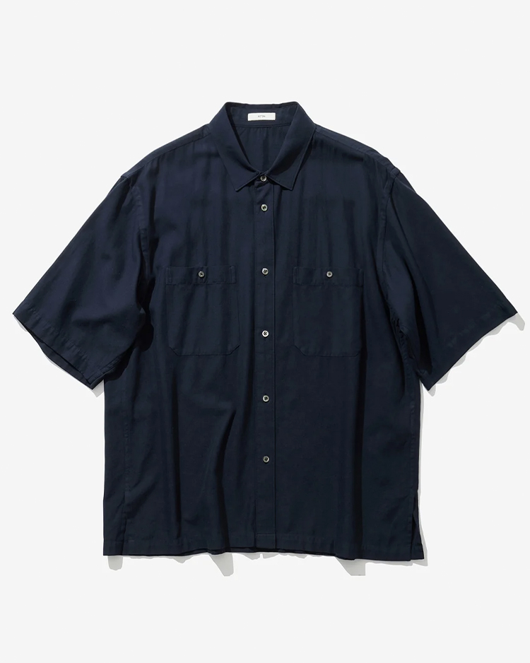 ATON (MEN) / COTTON SILK VIERA LOOSE FIT HALF SLEEVE SHIRT / NAVY