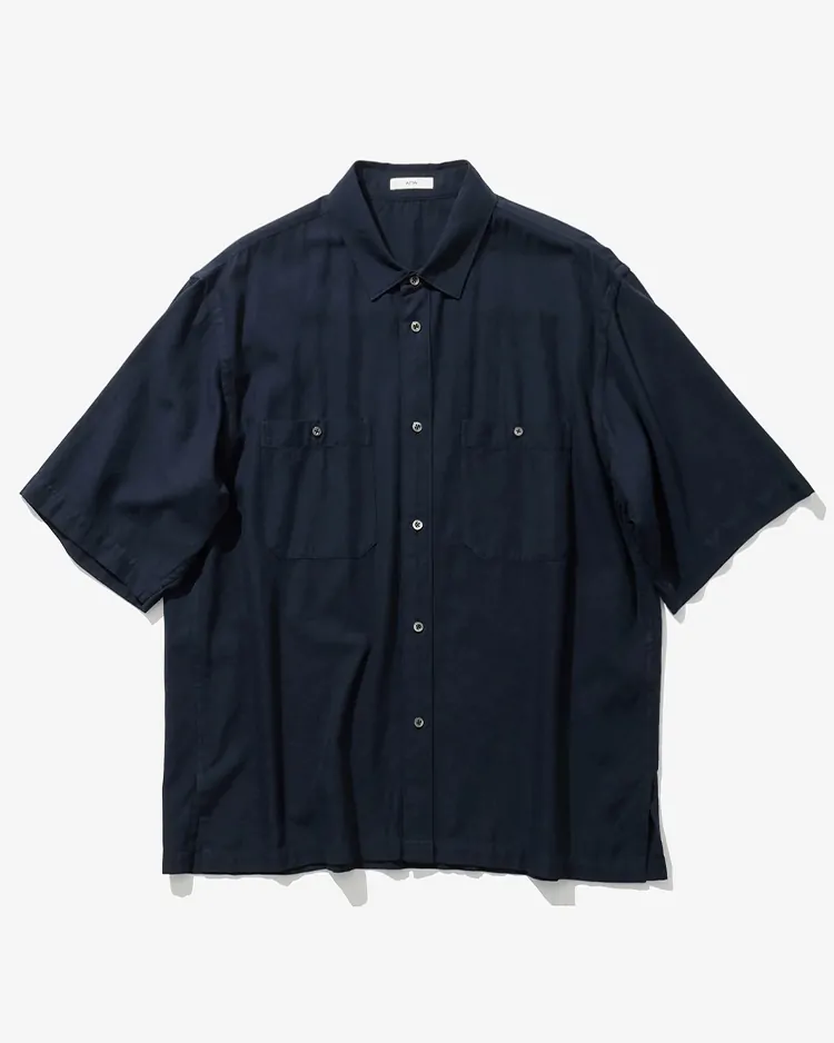ATON (MEN) / COTTON SILK VIERA LOOSE FIT HALF SLEEVE SHIRT / NAVY