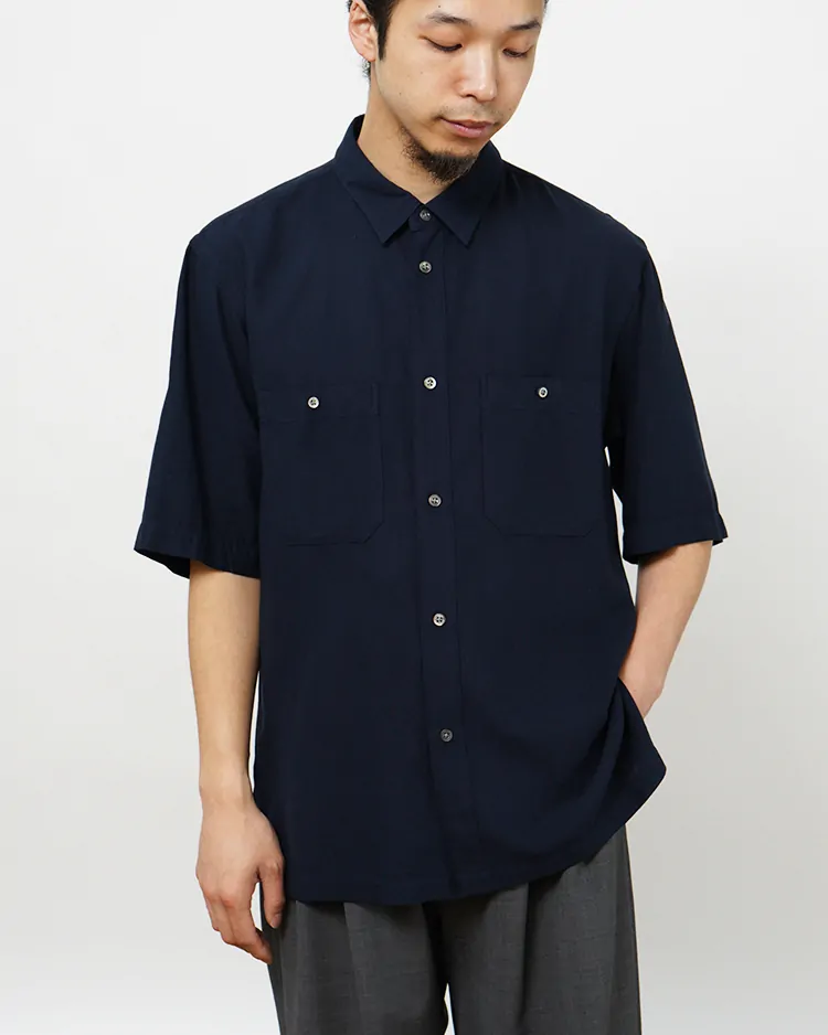 ATON (MEN) / COTTON SILK VIERA LOOSE FIT HALF SLEEVE SHIRT / NAVY