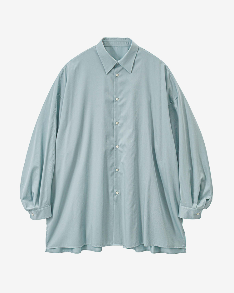 Graphpaper (WOMEN) / Silicon Poplin Deep Slit Regular Collar Shirt / SMOKE BLUE