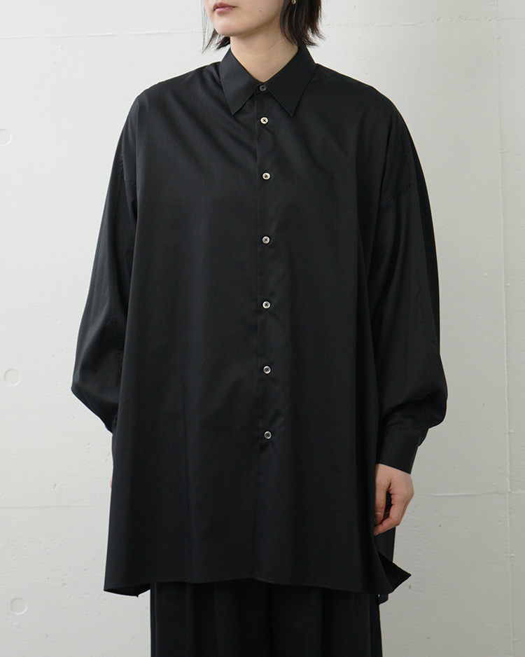 Graphpaper (WOMEN) / Silicon Poplin Deep Slit Regular Collar Shirt / BLACK