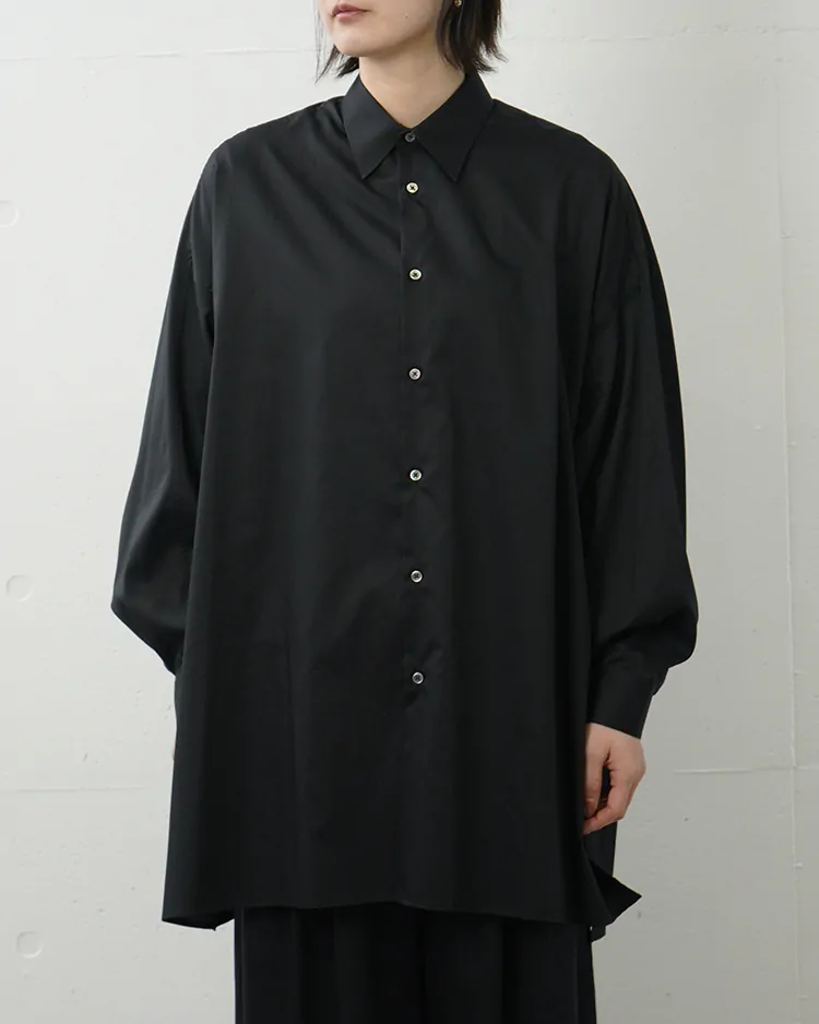 Graphpaper (WOMEN) / Silicon Poplin Deep Slit Regular Collar Shirt / BLACK