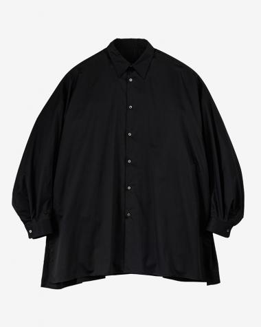  / Silicon Poplin Deep Slit Regular Collar Shirt / BLACK