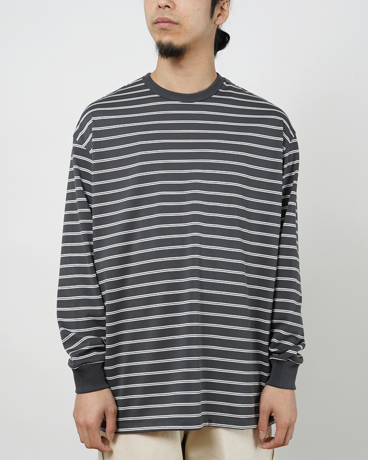Graphpaper (MEN) / Tri Spun Border L/S Tee / GRY×WHT