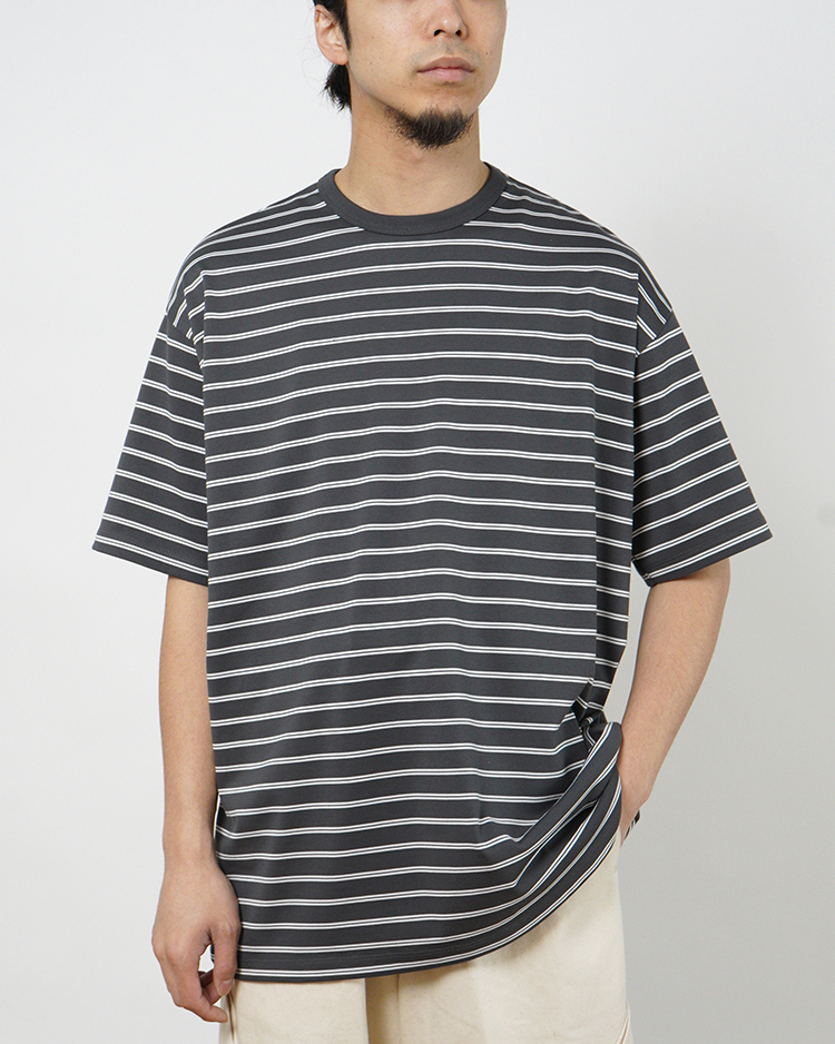 Graphpaper (MEN) / Tri Spun Border S/S Tee / GRY×WHT