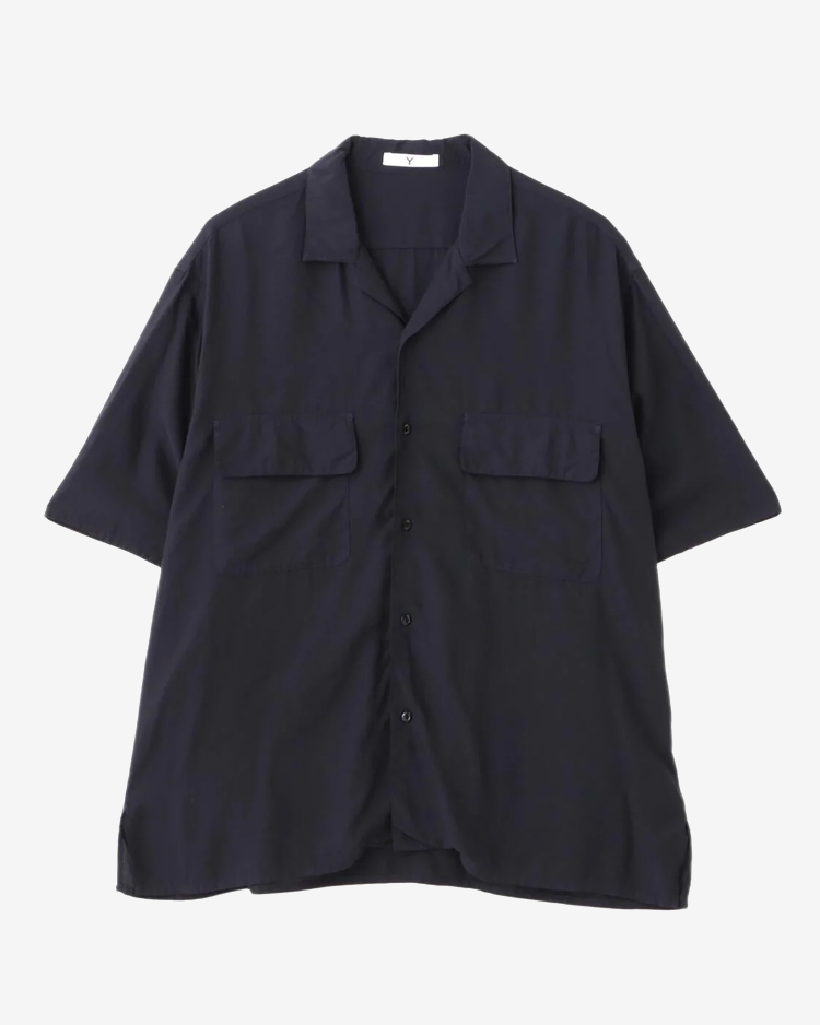 Y / TENCEL POPLIN OPEN COLLAR SHIRT / NAVY