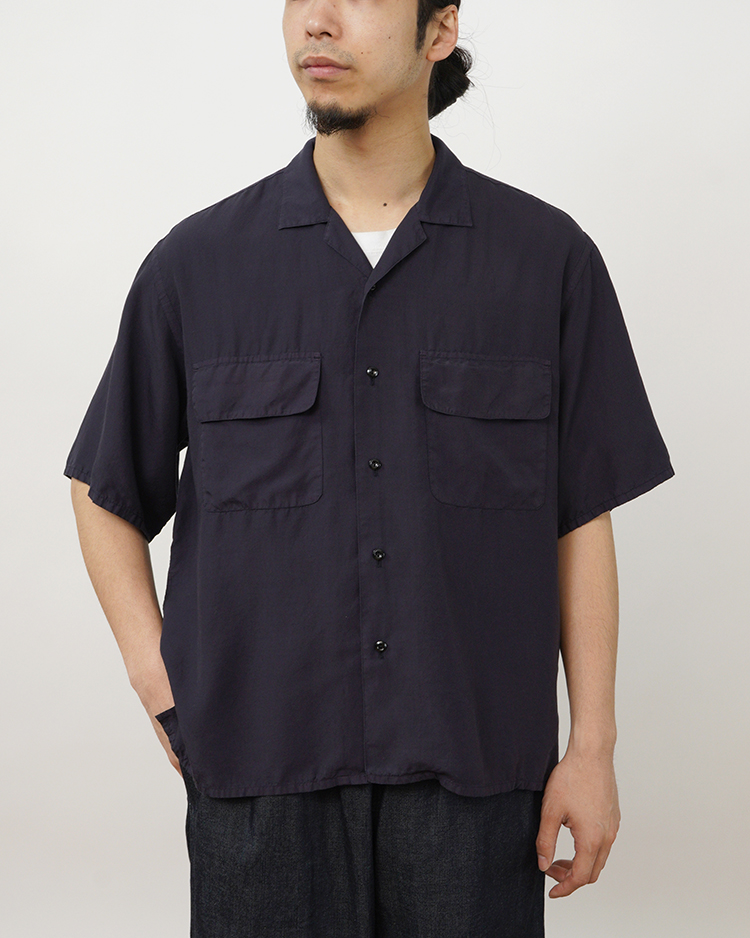 Y / TENCEL POPLIN OPEN COLLAR SHIRT / NAVY