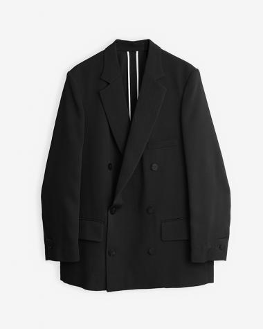 OVERCOAT / Double Breasted Jacket in rayon Tricotine / BLACK