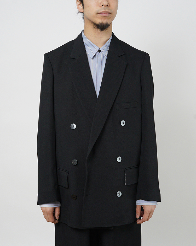 OVERCOAT / Double Breasted Jacket in rayon Tricotine / BLACK