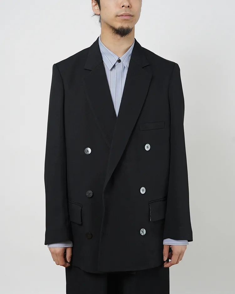OVERCOAT / Double Breasted Jacket in rayon Tricotine / BLACK