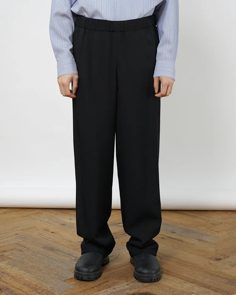 OVERCOAT / Drawstring Trouser in Rayon Tricotine / BLACK