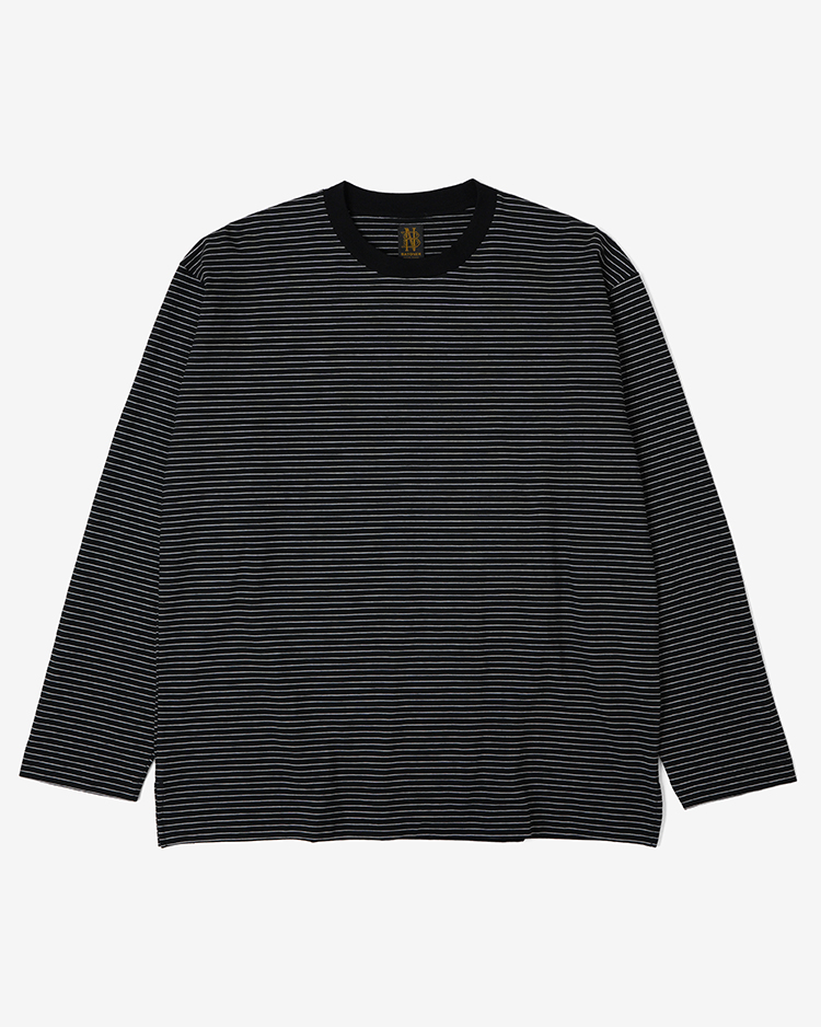 BATONER (MEN) / HIGH TWIST COTTON BORDER LONG SLEEVE T-SHIRT / BLACK × WHITE