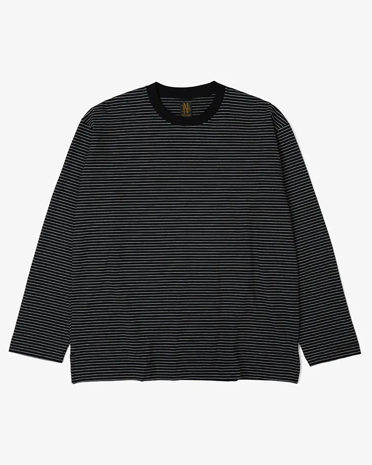 BATONER (MEN) / HIGH TWIST COTTON BORDER LONG SLEEVE T-SHIRT / BLACK × WHITE