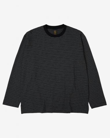 BATONER (MEN) / HIGH TWIST COTTON BORDER LONG SLEEVE T-SHIRT / BLACK × WHITE