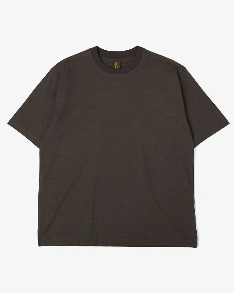 BATONER (MEN) / HIGH TWIST COTTON BORDER T-SHIRT / BLACK × BROWN