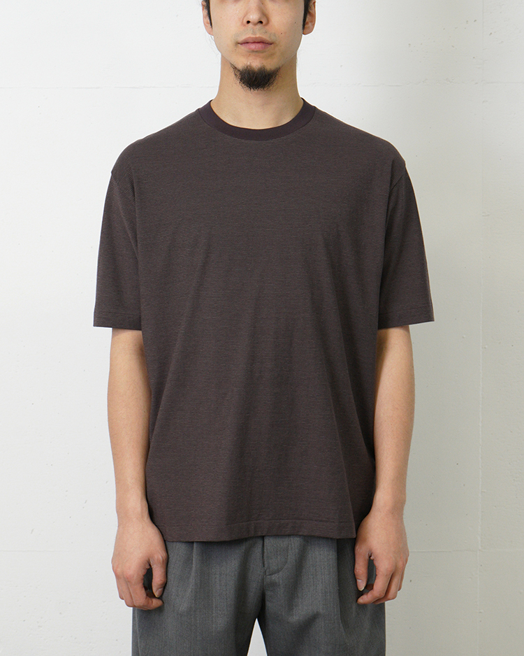 BATONER (MEN) / HIGH TWIST COTTON BORDER T-SHIRT / BLACK × BROWN