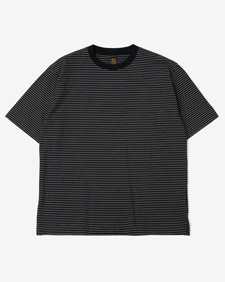 BATONER (MEN) / HIGH TWIST COTTON BORDER T-SHIRT / BLACK × WHITE