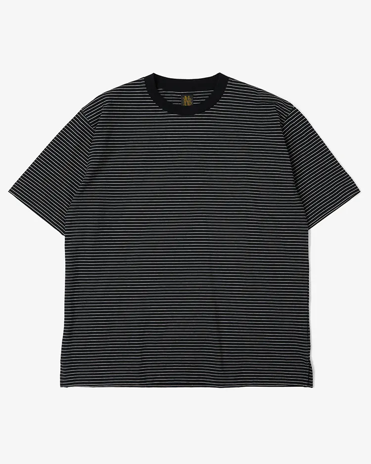 BATONER (MEN) / HIGH TWIST COTTON BORDER T-SHIRT / BLACK × WHITE