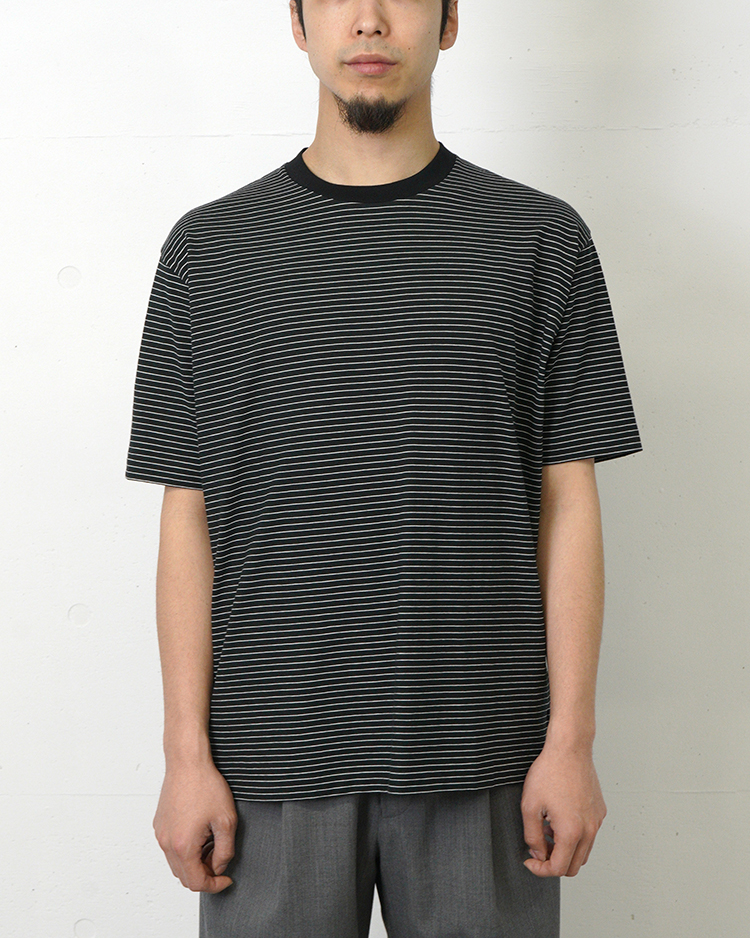 BATONER (MEN) / HIGH TWIST COTTON BORDER T-SHIRT / BLACK × WHITE