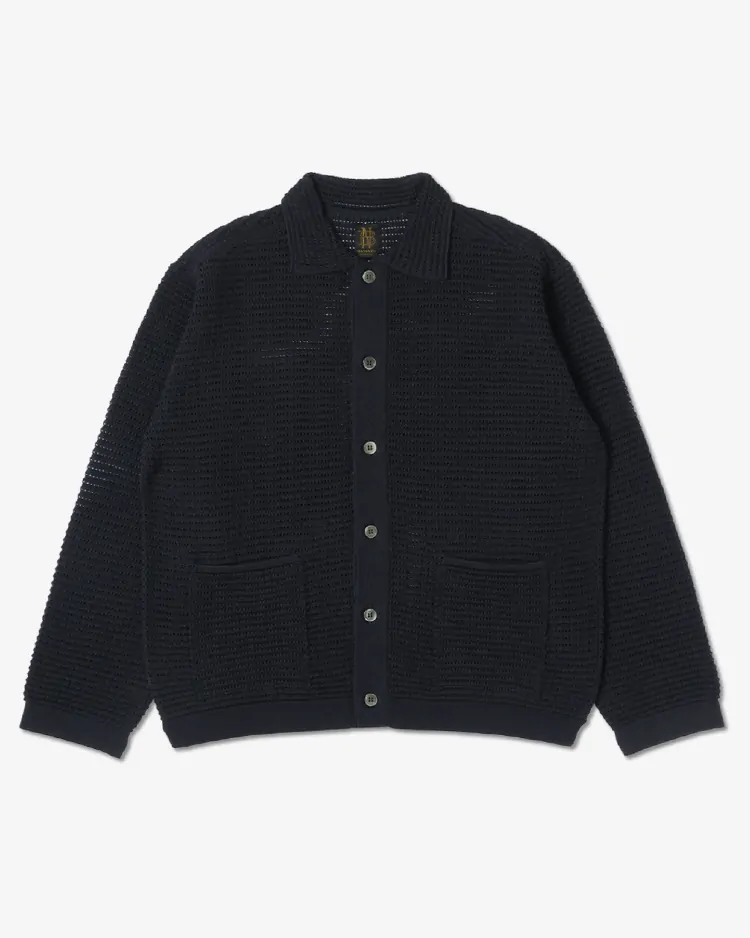 BATONER (MEN) / SUMMER KNIT POLO CARDIGAN / NAVY