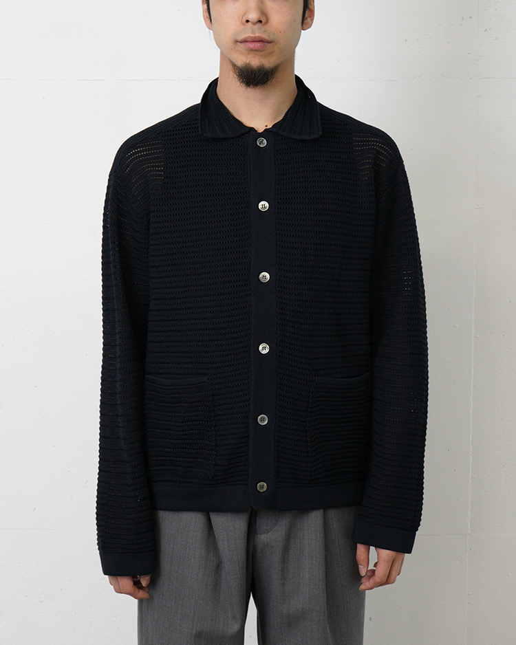 BATONER (MEN) / SUMMER KNIT POLO CARDIGAN / NAVY