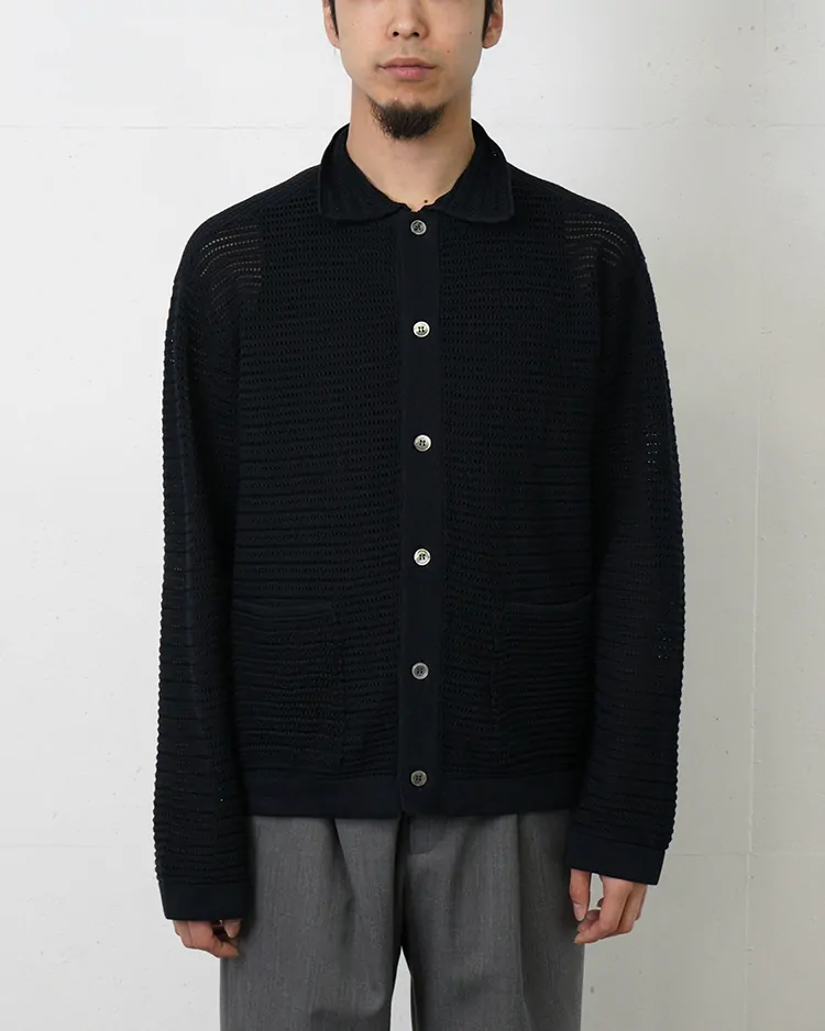 BATONER (MEN) / SUMMER KNIT POLO CARDIGAN / NAVY