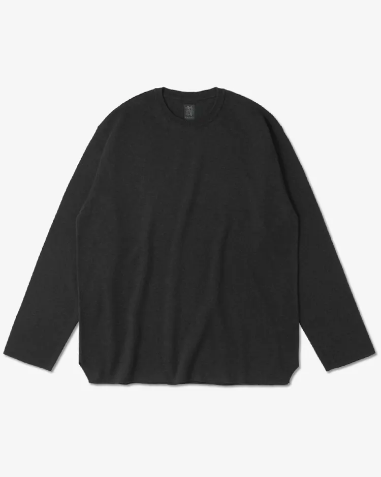 BATONER (MEN) / 32G SMOOTH KNIT LONG SLEEVE T-SHIRT / MELANGE BLACK