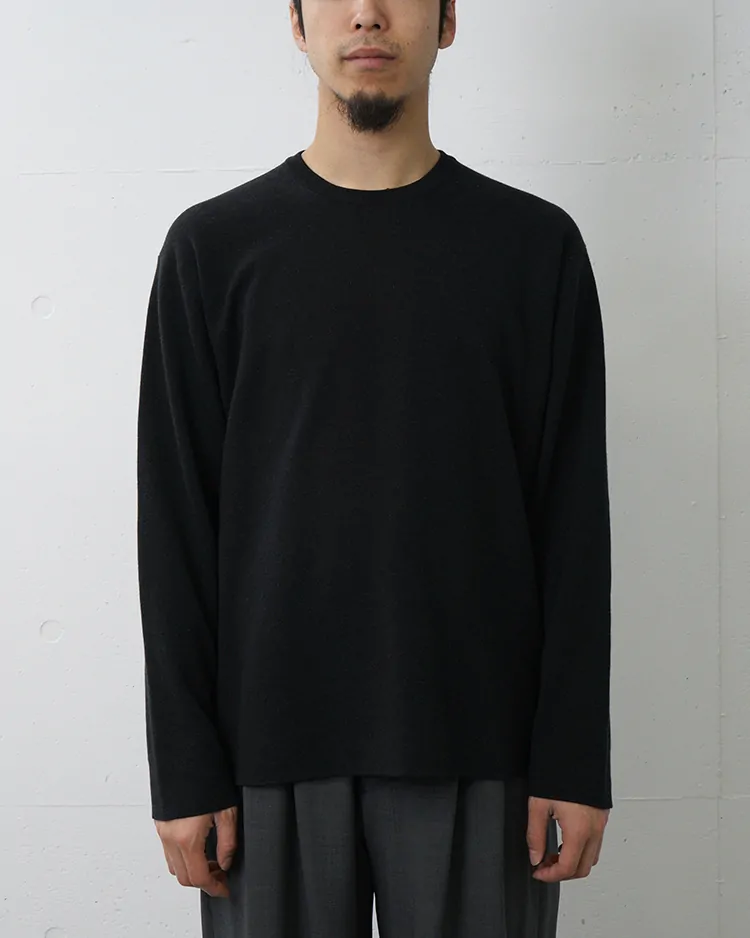 BATONER (MEN) / 32G SMOOTH KNIT LONG SLEEVE T-SHIRT / MELANGE BLACK