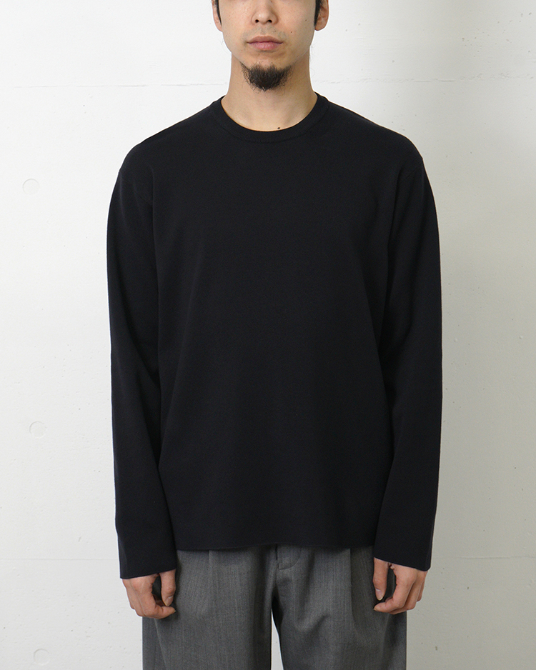 BATONER (MEN) / 32G SMOOTH KNIT LONG SLEEVE T-SHIRT / BLACK