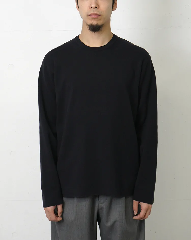 BATONER (MEN) / 32G SMOOTH KNIT LONG SLEEVE T-SHIRT / BLACK