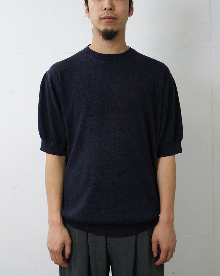 YAECA (MEN) / Silk Linen Knit Short Sleeve / NAVY